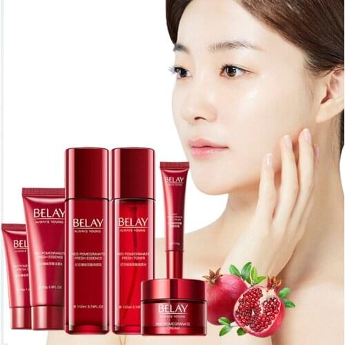 Skin Care Set Moisturizing Nourish Brighten Oil Control Beauty Red Pomegranate Hyaluronic Acid Six-piece Set Facial Skin Care