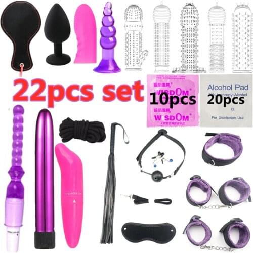 Sex shop Intimate BDSM Bondage Kit Set Silicone Anal Vibrator Fetish Sex Toys for men Couples Slave Game Handcuffs Erotic Posit