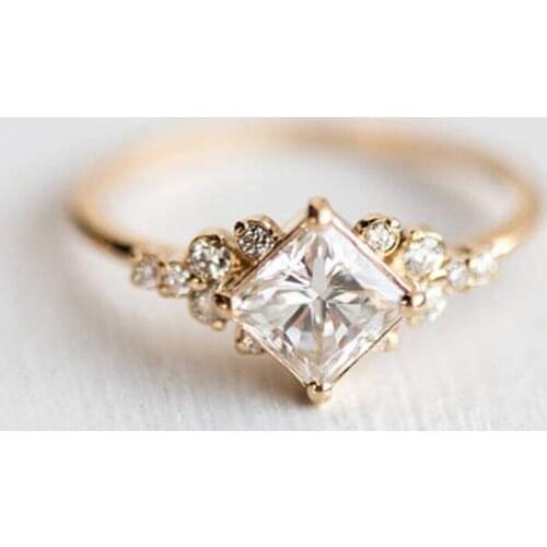 New Inlaid Square Diamond Zircon Ring Gold Color Bride Engagement Ring Wedding Ring Anniversary Birthday Jewelry #6 7 8 9 10