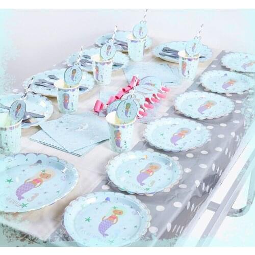 NEW Mermaid Princess Theme Birthday Decorations Kit Kids Baby Shower Party Disposable Tableware Kit Girls Mermaid Party Supplies