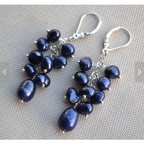 New Favorite Pearl Earrings AA 6-7mm Navy Color Baroque Real Freshwater Pearl Dangle Earring Wedding Jewelry Women Gift