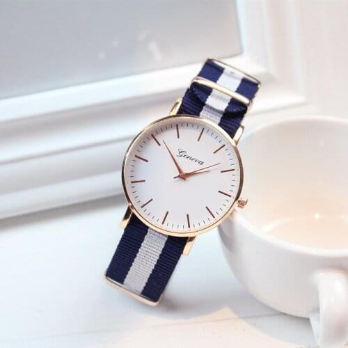 New Fashion Watch Multicolor Stripe Nylon Fabric Canvas Sports wristwatch men Casual Watch Super Thin Women watch clock hours