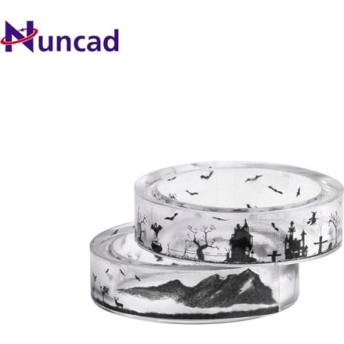 New Simple Halloween Castle and Tree Resin Black and White Landscape Rings DIY Handmade Dried Flower Epoxy Rings Jewelry