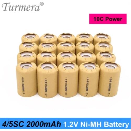 Turmera Rechargeable Battery 1.2V Ni-MH 4/5 SC 2000mAh 10C Discharge Current for Vacuum Cleaner Robot and Screwdriver Battery A