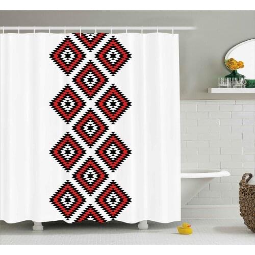 Tribal Shower Curtain Native American Style Zig Zag Aztec Motif with Embroidery Ornaments Image Fabric Bathroom Decor Set