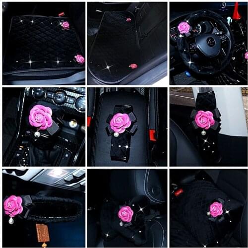 Rose Camellia Flower Plush Car Headrest Pillow Car Waist Cushion Fashion Car Neck Waist Pillow Universal Women Car Styling