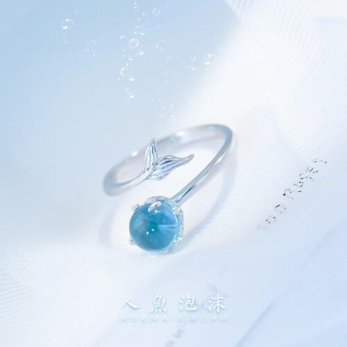 Mermaid Foam Index Finger Ring Korean Tide Fresh 925 Sterling Silver Temperament Personality Resizable Opening Rings