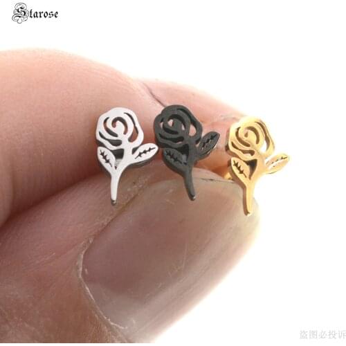Starose 1pc Black Rose Earring Helix Tragus Piercing Studs Ear Piercing Oreja Surgical Steel Daith Cartilage Earrings Jewelry