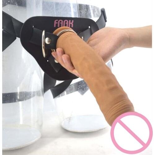 FAAK strap on penis silicone long strapon realistic dildo suction cup big dick sex toys lesbian masturbate leather belt harness
