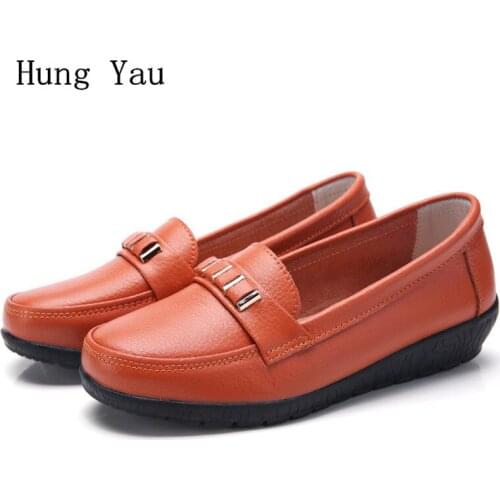 Women Shoes Flats Genuine Leather 2019 Summer Autumn Sandals Fashion Casual Woman Flat Work Slip On Walking Loafers Plus Size
