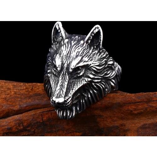 Vintage Personality Wolf Head Ring for Motorcycle Party Steampunk Biker Finger Ring Animal Jewelry Men Women Fashion Ring