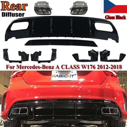 MagicKit For MB W176 AMG A Class Gloss Black Style Rear Diffuser+Tailpipe 2012-2018
