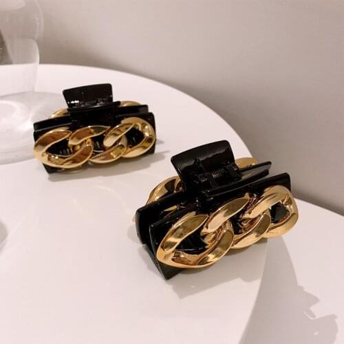 LOVOACC Geometric Twisted Gol Link Chain Hair Claws Large Square Shark Hair Clips Winter Vintage Hair Accessories for Women 2021