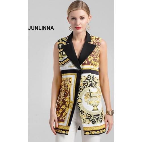 Woven Cotton Blending Womens Vest Coat Tailored Collar Sleeveless Single Button Vintage Printing Out Wear Summer Waistcoat
