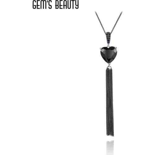 GEMS BEAUTY 925 Sterling Silver Handmade Fashion Jewelry Necklace 2021 For Women Heart Cut Natural Black Onyx Pendant Necklace