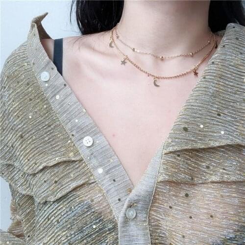 Stars Moon Pendant Necklace Transparent Beads Pearl For Women Multi-layer Elegant Wedding Heart Necklaces Jewelry 2021 New Trend