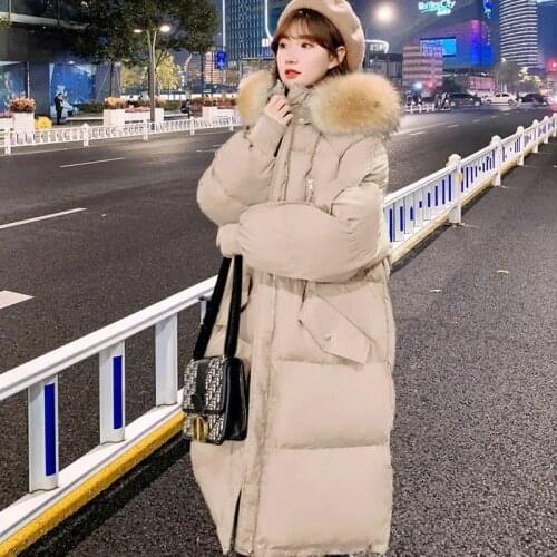 Winter Down Padded Jacket Womens Long Korean The Big Fur Collar Thick Padded Jacket Loose Bread Parkas Hooded Female 2021 New