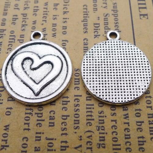 10pcs/Lot 18x21mm Antique Silver Color Heart Round Charms Pendant For Jewelry Making DIY Jewelry Findings
