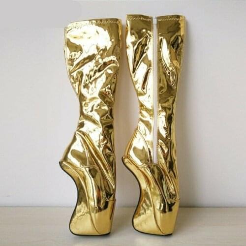 18cm Super High Hoof Heel Ballet Sexy Night Club Crossdresser BDSM Fetish Boots Long Patent Leather Custom Made Plus Size