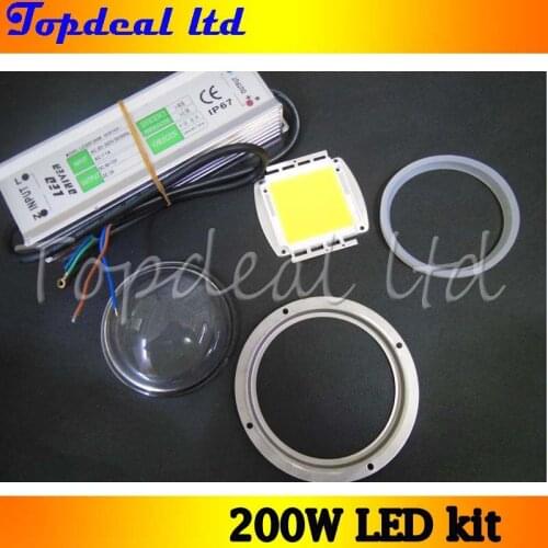 200W High Power Warm White 3200-3500K / Cool White 6000-6500K LED Light Lamp 45Mil Chips+200w waterproof drivers+ led lens