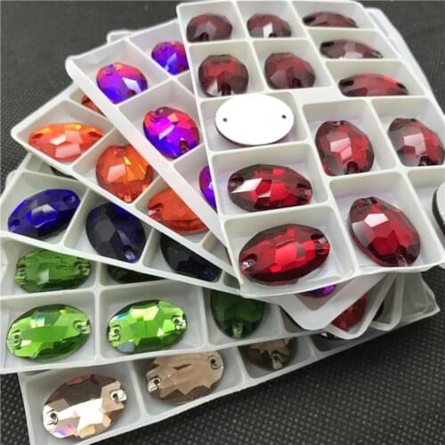 24pcs/lot 13x18mm 17x24mm Glass Crystal Oval Sew On Rhinestones Two Holes Ellipse Shape Sewing For DIY Garment