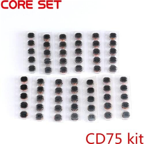 65pcs 13Values CD75 SMD Power Inductor Assortment Kit 2.2UH-470UH Chip Inductors High Quality CD75 Wire Wound Chip