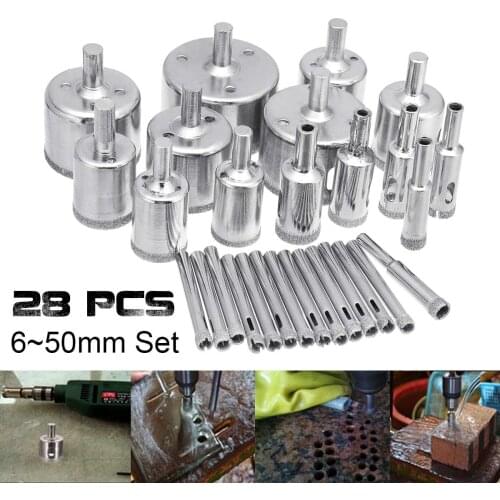 28Pcs Diamond Hole saw Drill Bit Tool 6-50mm Ceramic Porcelain Glass Marble 6/8/10/12/14/16/18/20/22/25/28/30/35/40/45/50mm