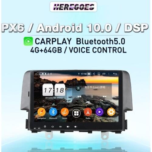 Carplay 9" DSP PX6 Android 10.0 Car DVD Player For Honda Civic 10 2015 2016 2017 2018 2019 2020 Navigation GPS 4G LTE RDS Radio