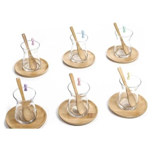 Bamboo Dish Tea Set glass cup bamboo spoon and plate modern presentation stylish suit