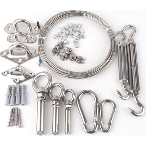 Home Sun Shade Net Installation Parts Fittings Tarpaulin Fix Connectors Expansion Screws Stainless Steel Rope Tensioner Hooks