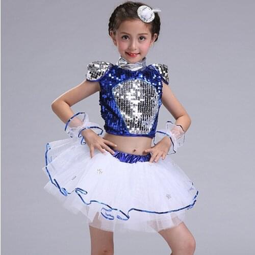 Childrens Jazz Dance princess dress robe de danse jazz filles Modern dance Costumes Sequins Jazz Dance Performance Dresses