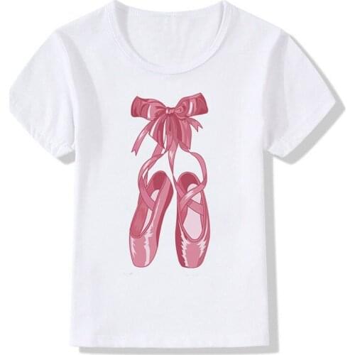 Pretty Bowknot Ballet Shoe Print Girls T Shirt Harajuku Casual T-shirt for Girl 2-12 Years Kids Clothes Child Tops Short Sleeve