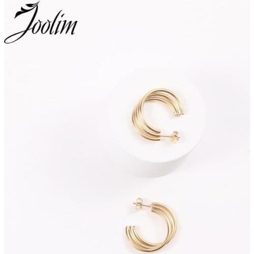 Joolim Gold Color Stainless Steel Hoop Earrings Design Jewelry 2020 Wholesale