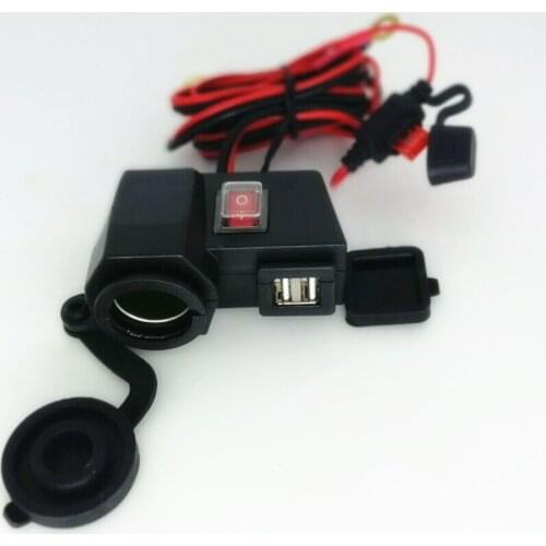 Krator Waterproof Motorcycle 12V Dual USB Charger 5V Cigarette Lighter Handlebar Mount