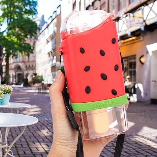 Creative Square Watermelon Cup Portable Water Bottle 317ml Leakproof Children Kettle Cartoon Cute With Straw