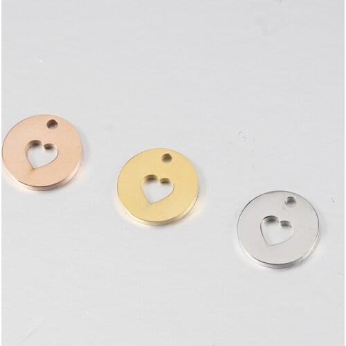 20pcs/Lot Real Stainless Steel Mirror Polish Round With Inner Heart Charms Pendants for DIY Jewelry Findings Accessories