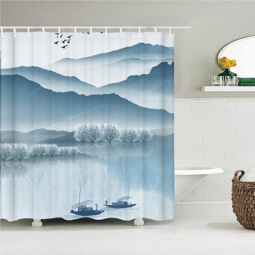 Landscape Shower Curtains Bathroom Curtain Chinese style ink painting Forest Scenery Waterproof Bath Curtain Decorate with Hooks