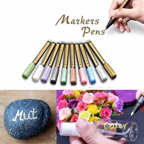 Metallic Marker Pens, Paint Pens Set of 10 Premium Colored Markers, Metallic Ink Art Pen for DIY Photo Album, Rocks, Scrapbookin