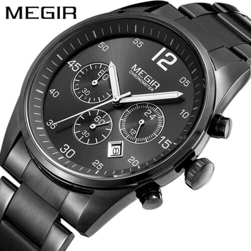 MEGIR Fashion Simple Luxury Fake Three Eyes Dial With Calendar Leisure Sports Waterproof Quartz Steel Band Wat Relogio Masculino