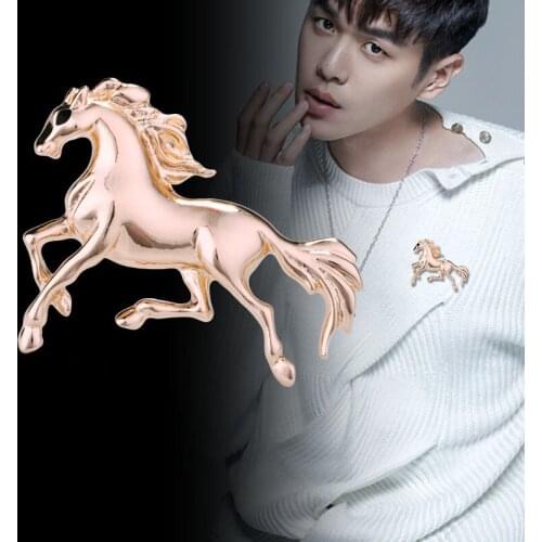 Trendy Retro Animal Horse Metal Brooch Jewelry Luxury Broche Personalized Lapel Pin Badge High-end Corsage Shirt Men Accessories