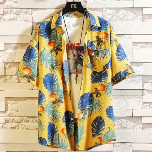 Fashion Mens Hawaiian Casual Button Print Hawaii Beach Short Sleeve Top Blouse Shirt Men Camisa Hombre 2021 New