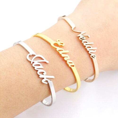 Adjustable Custom Cursive Name Bangles For Women Men Children Hand Jewelry Personalized Nameplate Bracelets & Bangles Friendship