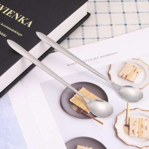 2pcs Stainless Steel Dinnerware Set Spoon Tea Spoon Dessert Coffee Ice Cream Spoons Kitchen Accessories Bar Tools Long Handle
