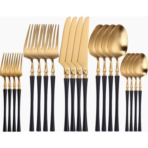 Black Gold Cutlery Set 20 Pcs Dinnerware Forks Knives Spoons Set Stainless Steel Kitchen Knives Set Matte Tableware Dropshipping