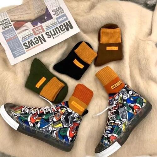 5pairs Warm Women Socks Autumn Winter Art Funny cute Socks Harajuku Casual Ins Style Student Christmas Gift For Women Streetwear