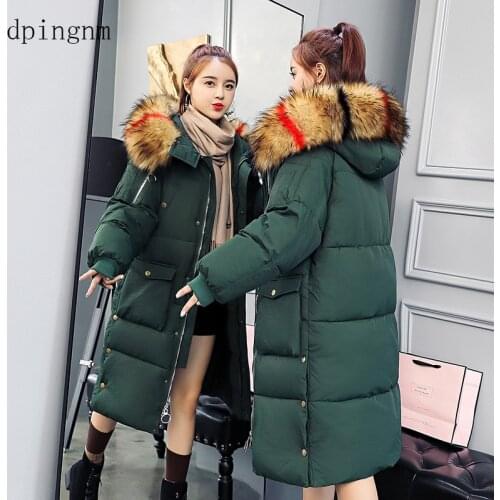 New 2018 Winter Jacket Women Coats Artificial raccoon hair collar Female Parka black Thick Cotton Padded Lining Ladies