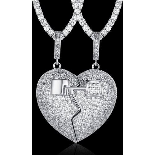 100% Micro Zircon Hip Hop Bling Bling Couple Key Heart Pendant Necklace For Men Jewelry Zircon Tennis Chain Dropshipping