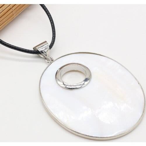 Natural White Shell Alloy Pendant Necklace Egg-shaped Handmade Craft DIY Elegant Necklaces Sweater Chain Anniversary Accessories