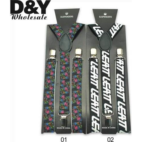 Women Men Unisex Suspenders Braces White Letters Colorful Letters Suspenders Y-shaped Clip On Suspender Elastic Braces Gallus