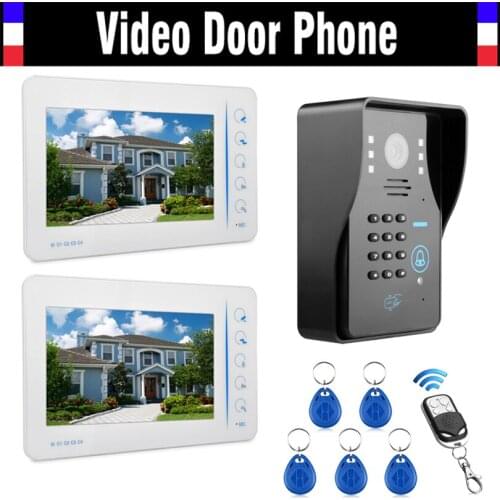 7" Touch LCD 2PCS Monitor Wired Video Door Phone Intercom Doorbell with 5 PCS RFID Keyfob/Password/Remote Control Unlock